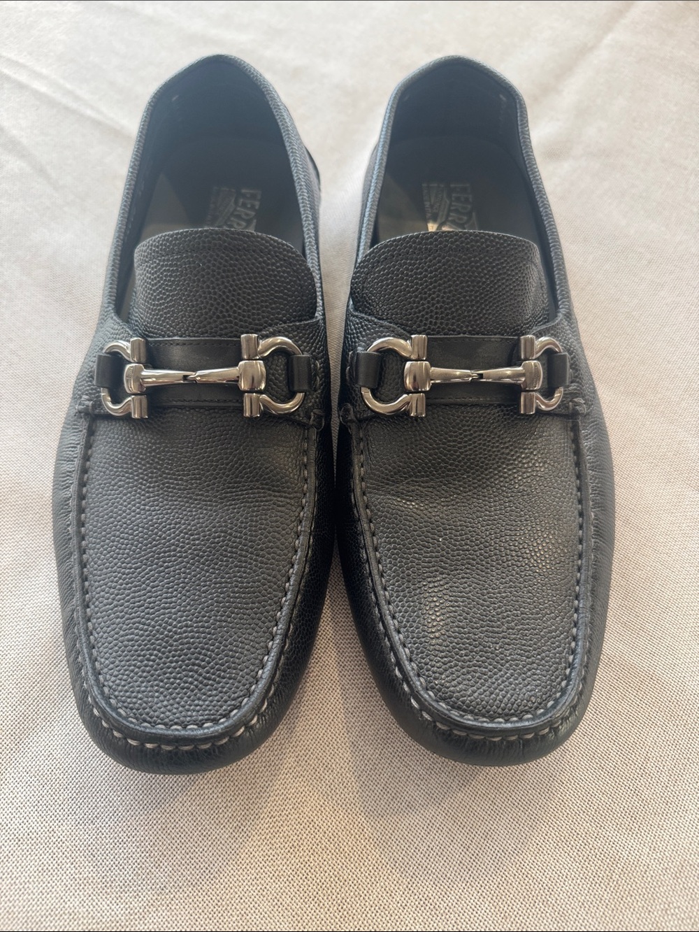 Salvatore Ferragamo Black Gancini Driver Loafers Size 10.5
